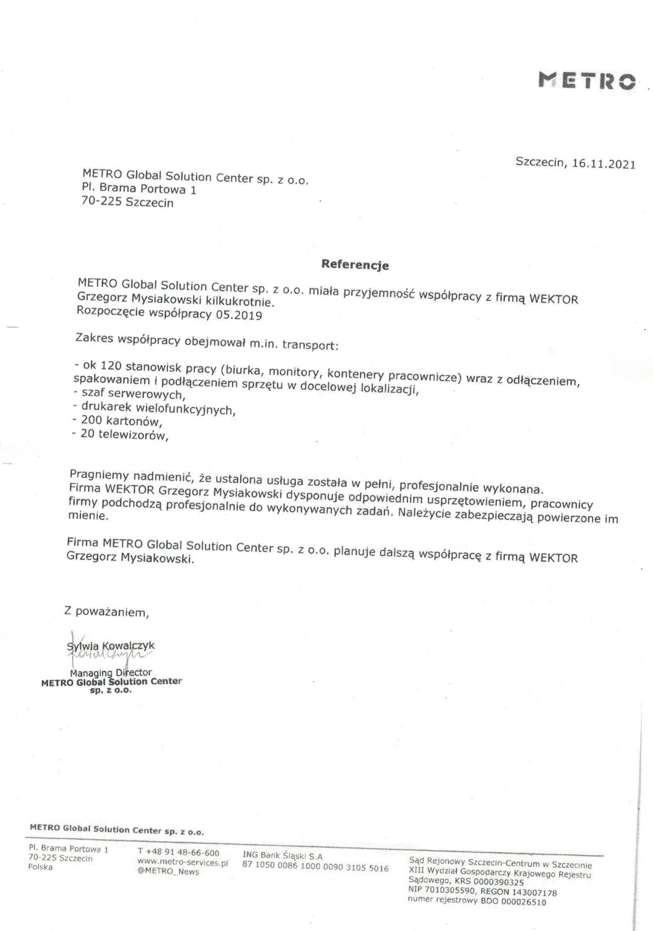 List referencyjny — METRO Global Solution Center